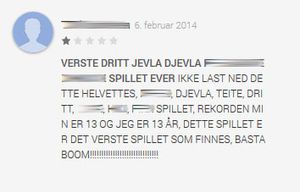 De fleste brukervurderingene er negative, som denne. #bastaboom.