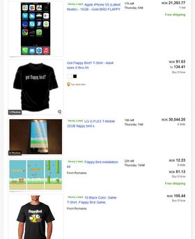 Telefoner med Flappy Bird forhåndsinstallert har mottatt bud helt opp i 99 000 dollar på eBay. Salgsportalen rydder nå aktivt bort disse annonsene, men det er fortsatt tett mellom dem.