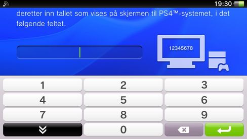 Du må skrive inn koden du får fra PS4-systemet ditt for at Vitaen skal koble seg til den.