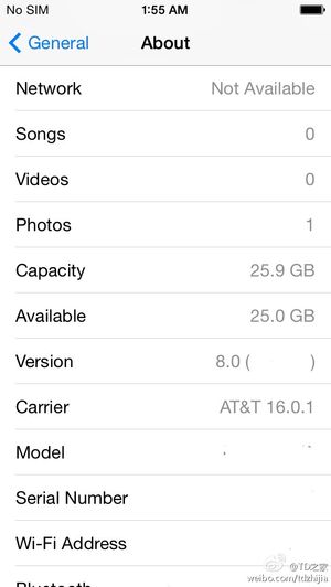 Fra innstillingsmenyen i iOS 8.