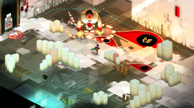 Som Bastion byr Transistor på ein særeigen visuell stil.
