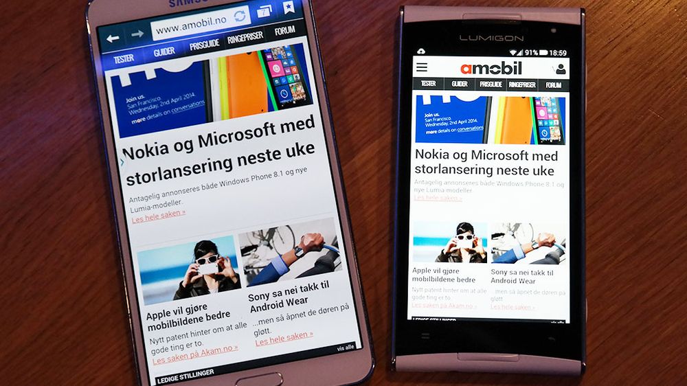 Sammenliknet med Samsung Galaxy Note 3, blir Lumigon med sine 4,3 tommer for den reneste puslingen å regne.