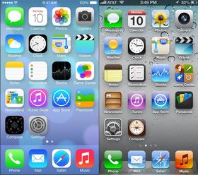 Her er de to siste versjonene Apples operativsystem for mobiler, iOS, stilt opp mot hverandre. iOS 6 til høyre, iOS 7 til venstre.