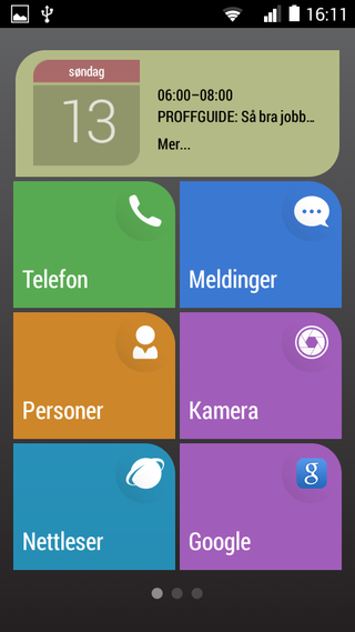 En enklere startskjerm er også tilgjengelig.