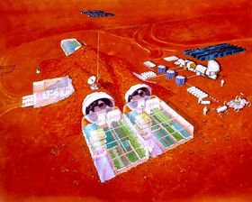 Konsepttegning av NASA. Her et overblikk over to større drivhus.