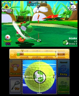 Du kan selv bestemme hvor mye skru du skal ha, ved å trykke på ballen. (Bilde: Camelot/Nintendo).