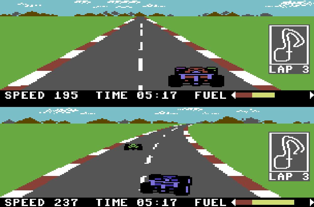 Commodore 64 hadde mange klassiske utgivelser. Her: Pitstop 2.