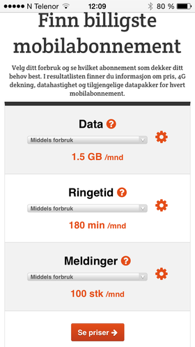 Trykk på det lille tannhjulet hvis du vil angi mer detaljert forbruk.