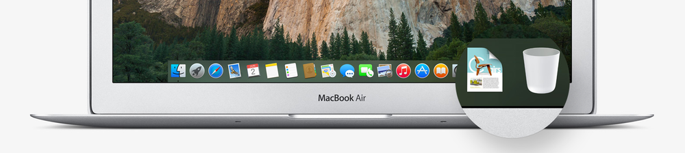 Dock-en er ny i Yosemite, med ny bakgrunn og nye ikoner.