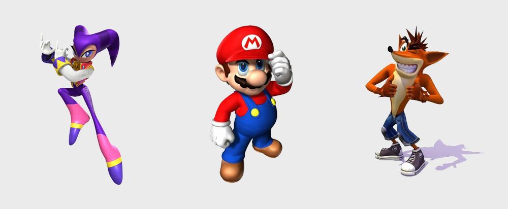 Tre maskoter, tre maskiner. Nights, Crash og Mario kjempet om oppmerksomhet i 1996.