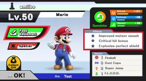 Statistikkskjermen til en Mario-amiibo.