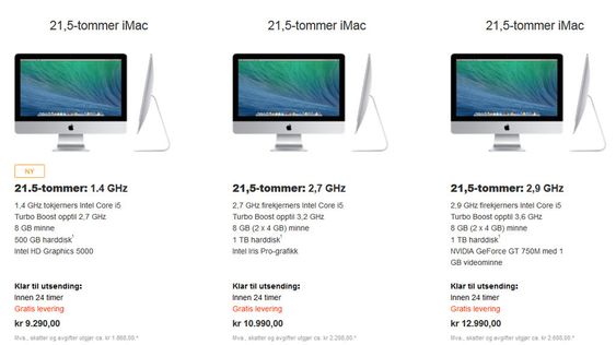 Her ser du forskjellene mellom de tre iMac-modellene (21,5-tommer).