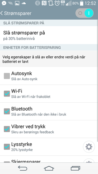 Du kan styre strømsparefunksjonen i G3 ganske detaljert.