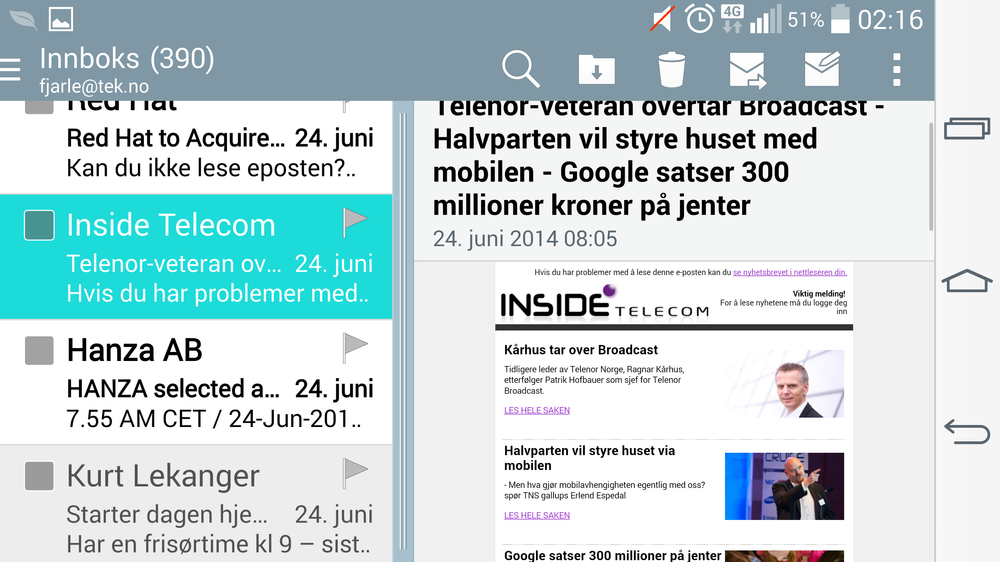 E-postleseren er en av de beste vi har vært borti, med både rushtidsplaner og mulighet for å se formaterte meldinger i sin fulle bredde.