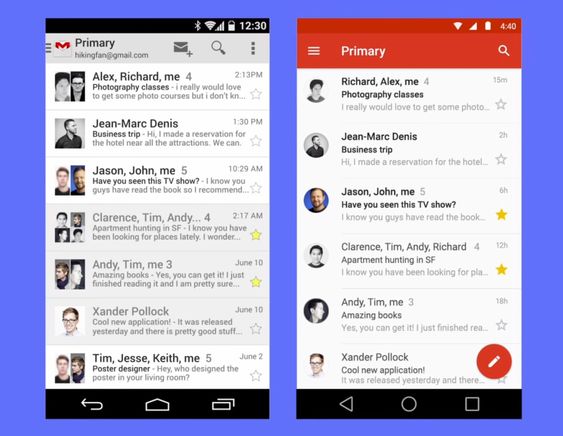 Slik vil GMail-appen se ut med den nye designen.
