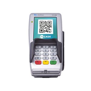 Med mCash kan du betale ved å scanne en QR-kode, her på en Point-terminal.