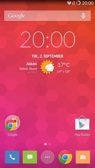 Slik ser hjemskjermen ut på OnePlus One ut av esken.