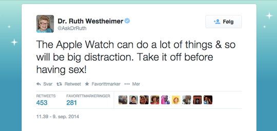 Slik så Twittermeldingen med oppmuntringen om å ikke å ha på Apple Watch når du skal snakke med din kjøre ut.