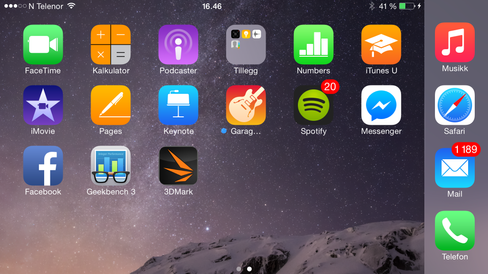 iOS 8 har blitt tilpasset store mobilskjermer, og på iPhone 6 Plus har hele menysystemet en sidelengs modus.