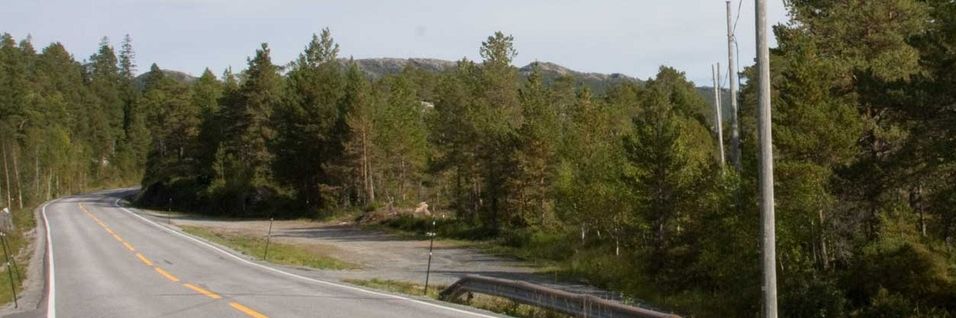Til venstre: En helt grei fylkesvei i retning Kolvereid, ut mot havet i Nord-Trøndelag. Til høyre i bildet: Veldig gamle stolper.