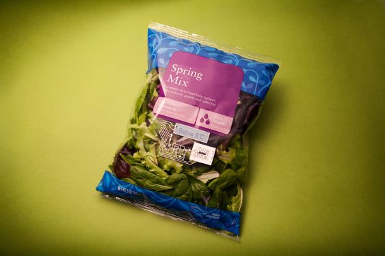 Eksempel på temperatursensor på salatpakning.