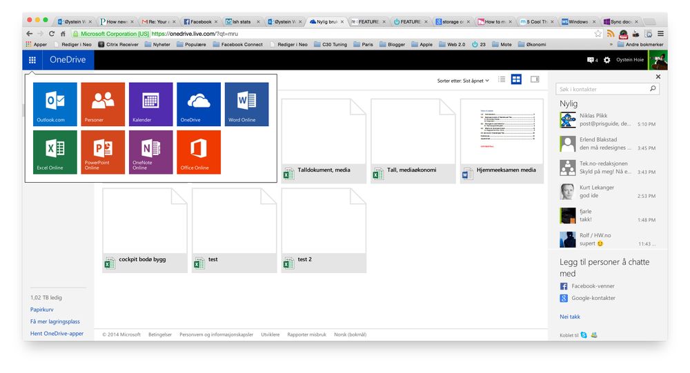 One Drive er proppet i funksjoner, funker like bra på alle plattformer, og med 15 GB gratis langring og 1000 GB for alle Office 365-eiere skulle det ikke stå på lagringskapasiteten.