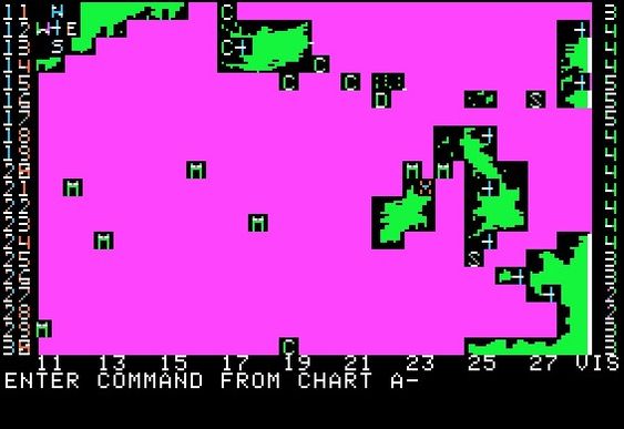 Hovedskjermbildet til Computer Bismarck på Apple II.