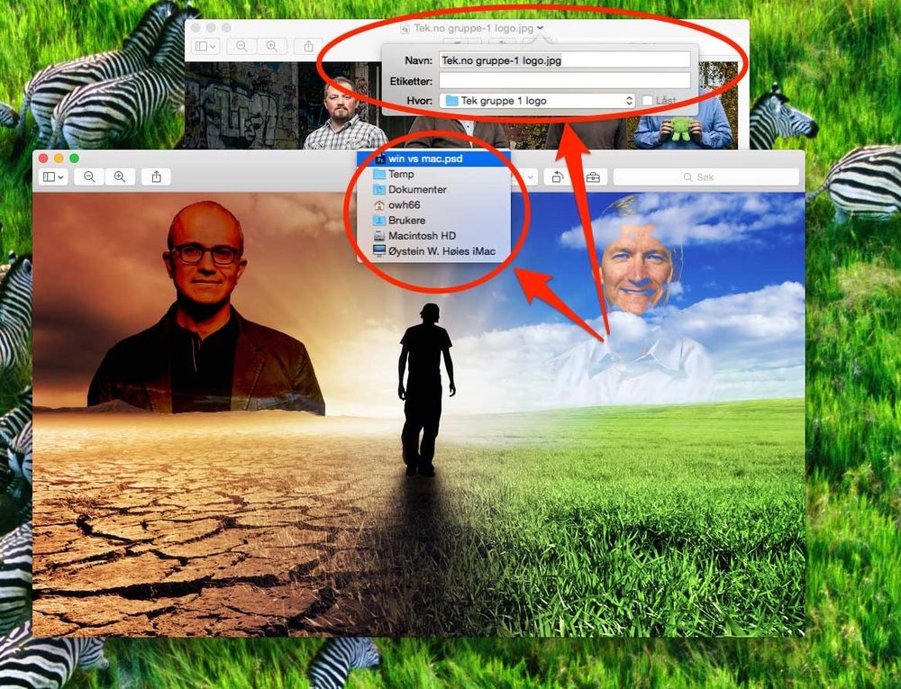 SØMLØST: Alle programmer i OS X lar deg endre navn på og flytte filen du redigerer, samt dra den videre til neste program.
