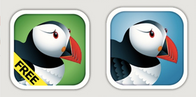 Puffin Browser Free (til venstre) og Puffin Browser (til høyre).