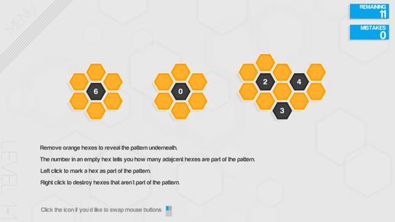 Hexcells-konseptet er lett å lære. (bilde: Matthew Brown Games).