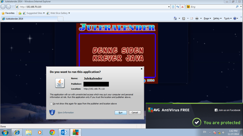 Java-appleten er skrevet spesifikt for formålet, og det som lurer seg bak blir dermed ikke fanget opp av oppdatert sikkerhetsprogramvare. Siden den er signert får du heller ikke opp flere advarsler enn denne.