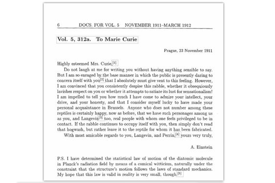 Her er brevet som Albert Einstein skrev til Marie Curie i 1911.