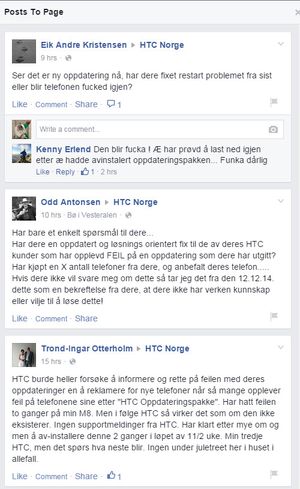 Noen av tilbakemeldingene fra HTC-brukere.