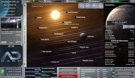 Oversikt over hjemplaneten og utpostene.