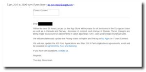 Meldingen som ble sendt ut fra Apples App Store Team.