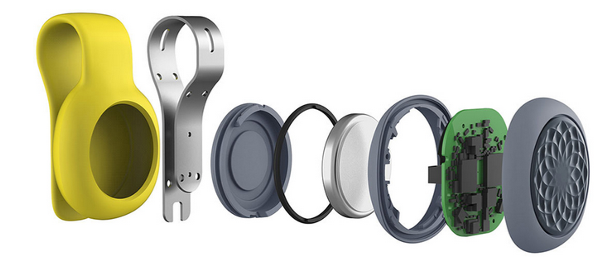 Jawbone UP Move og klips i sine forskjellige deler.