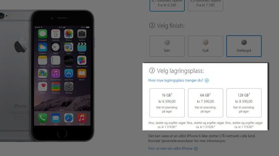 Apple Store tar seg godt betalt for ekstra lagringsplass på nye iPhone 6.