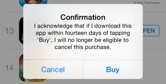 Hvis Apple mener du misbruker systemet, får du opp denne beskjeden neste gang du prøver å kjøpe en app. Trykker du OK, frasier du deg retten til å refundere kjøpet.