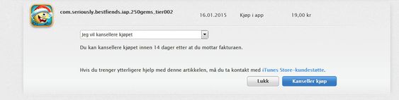 Selv tjenester kjøpt i en app, slik som fiktive diamanter, kan refunderes.