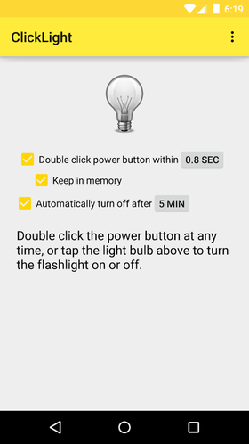 To trykk på av-/på-knappen aktiverer lommelyktfunksjonen hvis du laster ned ClickLight-appen.