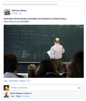 Er innholdet bare tull, så vil Facebook advare deg. (Noen ganger er det litt vanskeligere å avsløre enn denne...).