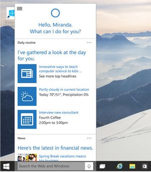 Cortana flytter inn i Windows 10-oppgavelinjen.