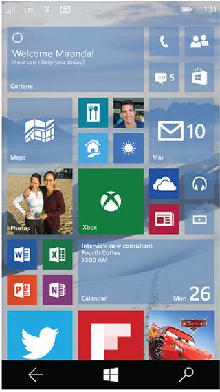 Slik ser Windows 10-skjermen ut på Windows Phone.