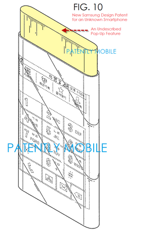 Den lekkede patenttegningen vise en mobiltelefon fra Samsung som kan være Glaxy S6 med både buet skjermpanel og en utfellbar kjerne.