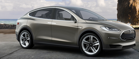 Model X slik den fremstår på Teslas forside.