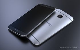 Forsiden og baksiden av HTC One (M9), ifølge Phone Designer.