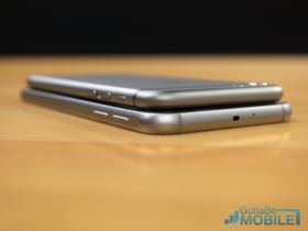 Galaxy S6, her sammenlignet med iPhone 6 (øverst).