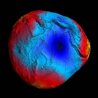 Dette er geoiden sett gjennom satellitten GOCE i 2011.