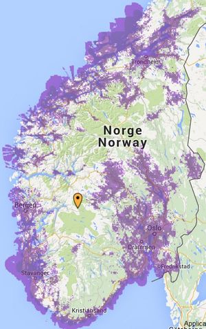 Slik er dekningskartet i Sør-Norge akkurat nå. I nord har Netcom kun dekning i Troms.