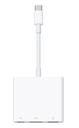 Denne adapteren har USB Type C i den ene enden, og USB, HDMI og USB Type C i den andre.